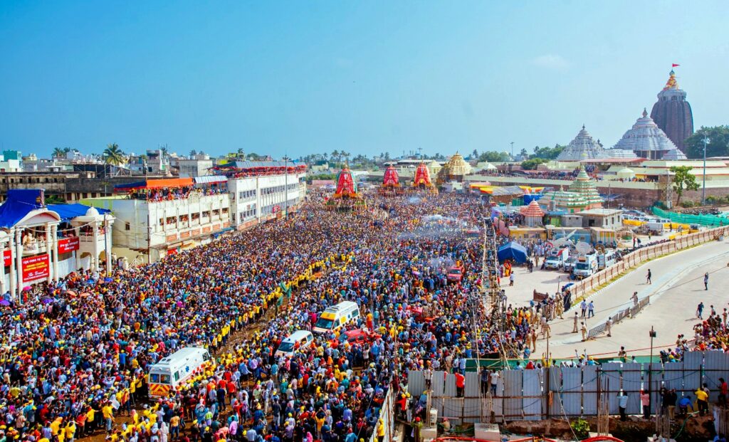 Puri: Devotees attend the annual 'Rath Yatra' (chariot procession) of Lord Jagannath, at Puri, on Tuesday, June 20, 2023. (Photo: IANS/Twitter) Festivals in Odisha - Rath Yatra in Puri